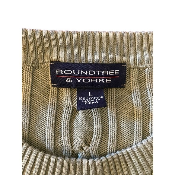 Roundtree & Yorke Men's Sage Green Sweater Size Large Cable Knit 100% Cotton - Picture 4 of 6
